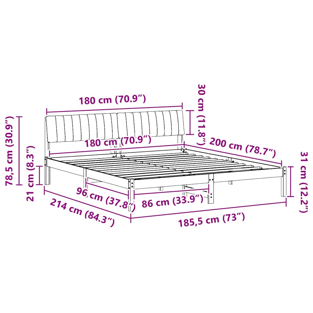 Bed frame Brown and taupe 180 x 200 cm Solid pine wood