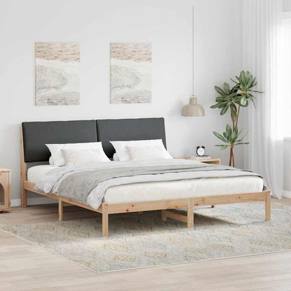 Bed frame Brown and dark grey 200 x 200 cm Solid pine wood