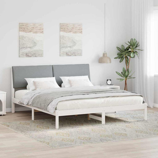 Bed frame White and light grey 200 x 200 cm Solid pine wood