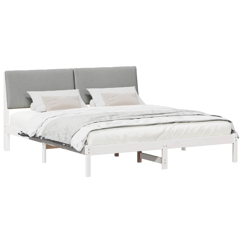 Bed frame White and light grey 200 x 200 cm Solid pine wood