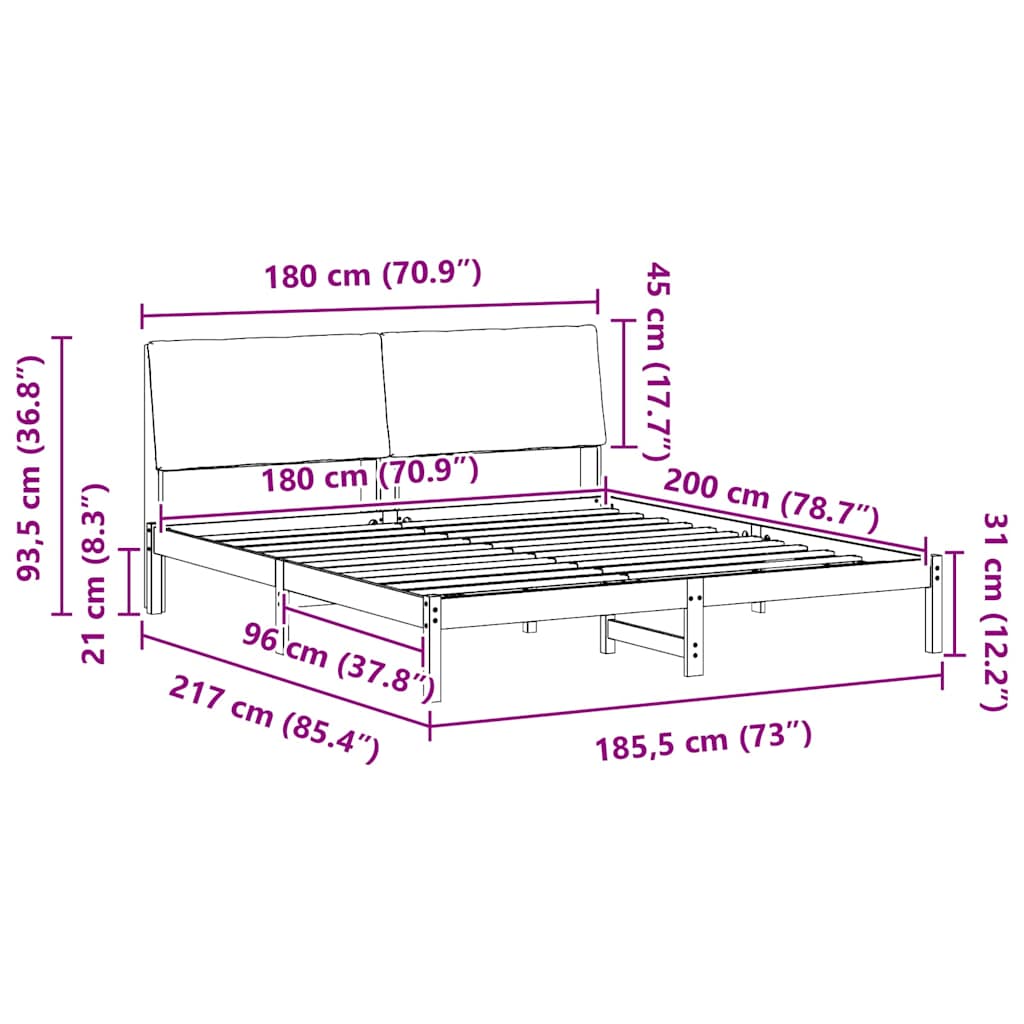 Bed frame White and light grey 180 x 200 cm Solid pine wood