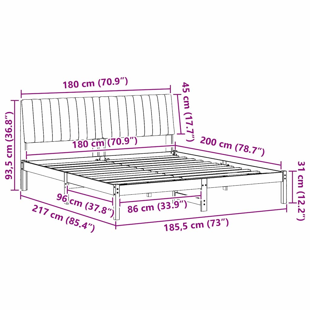 Bed Frame Light Grey 180 x 200 cm Solid Pine Wood