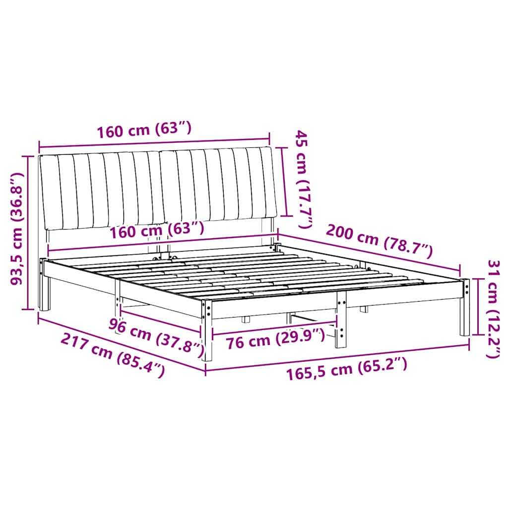 Bed Frame with Headboard White 150 x 200 cm Solid Pine Wood