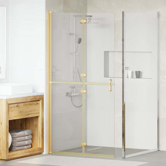 Walk-in shower wall Folding Gold and transparent 100 x 190 cm