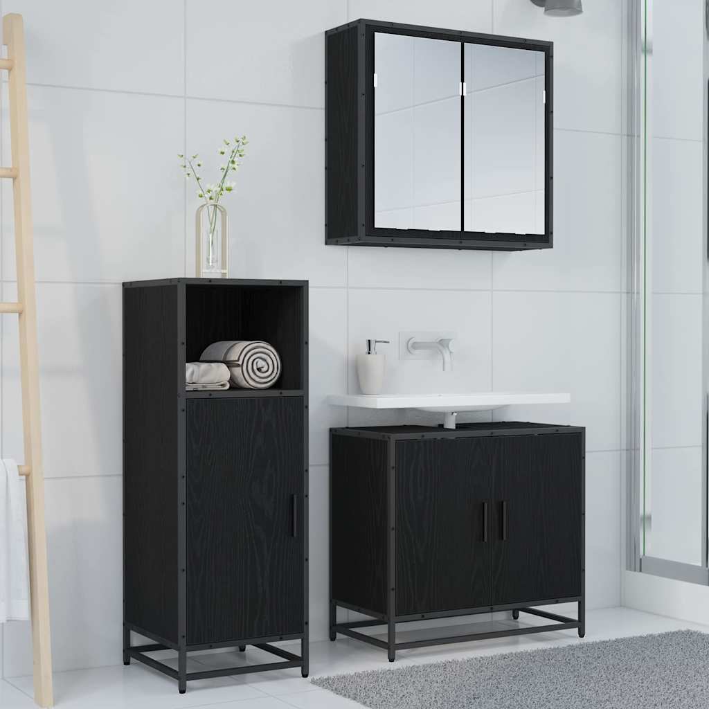 Bathroom Furniture Set with Shelf Black Oak 35 x 37.5 x 100 cm
