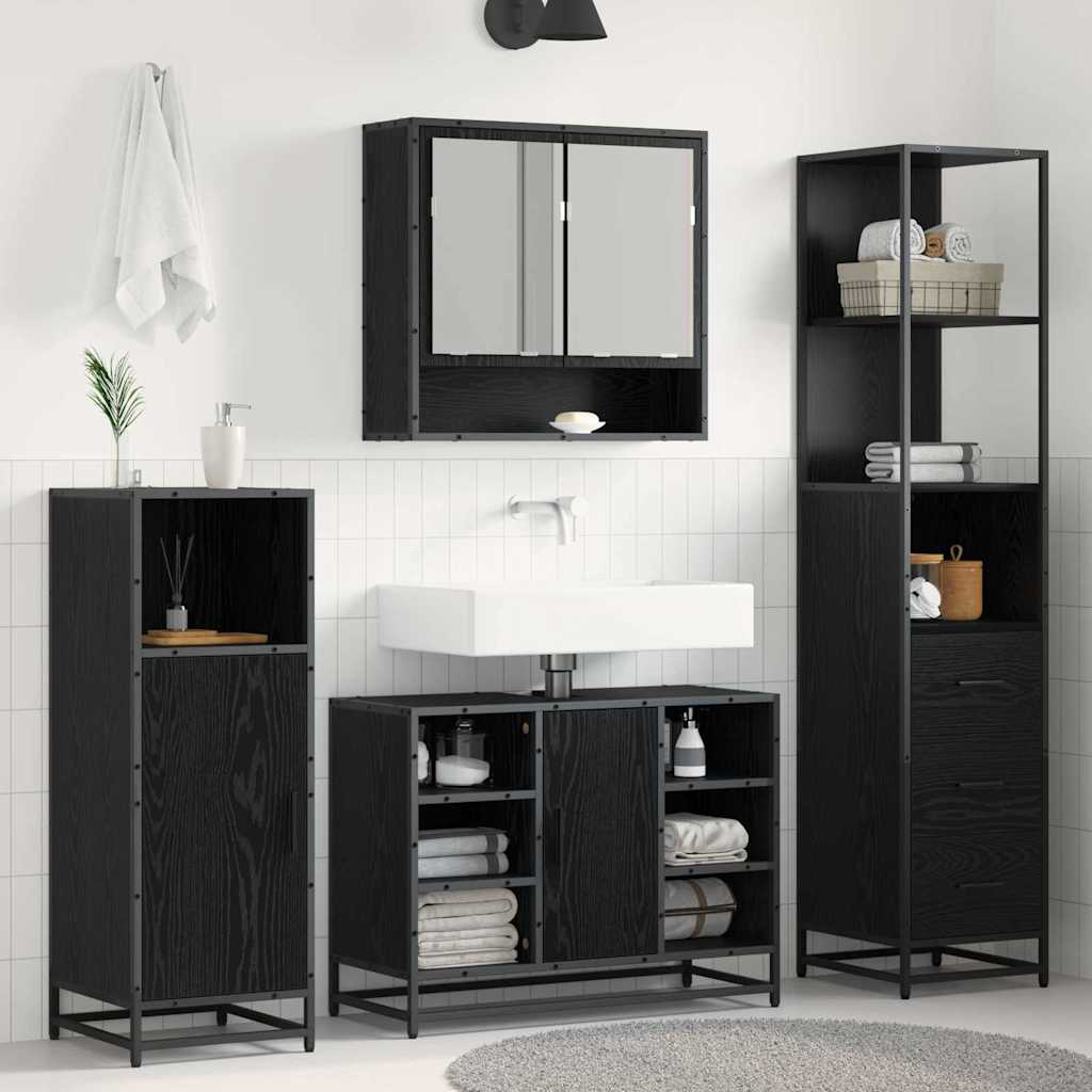 Bathroom Furniture Set with Drawer Black Oak 35 x 37.5 x 166 cm