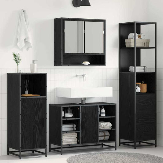 Bathroom Furniture Set with Drawer Black Oak 35 x 37.5 x 166 cm