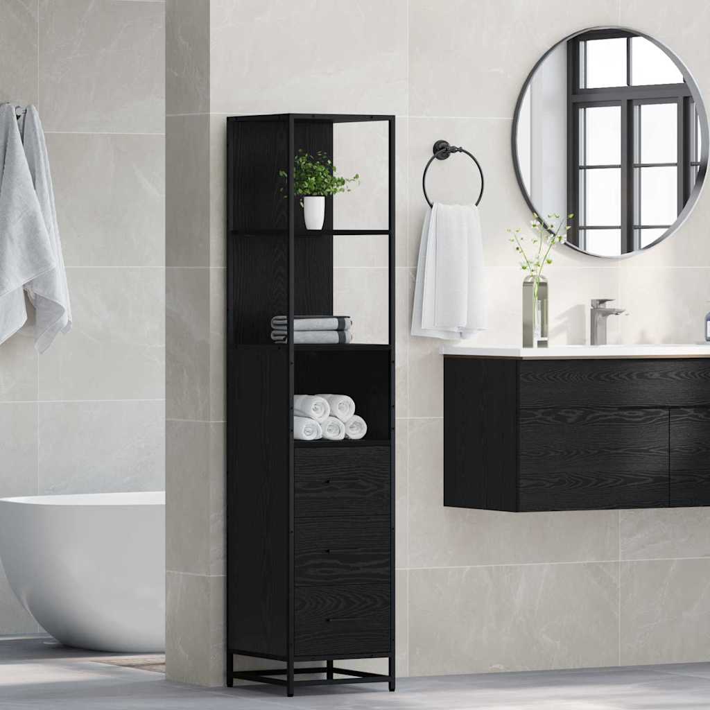 Bathroom Furniture Set with Drawer Black Oak 35 x 37.5 x 166 cm