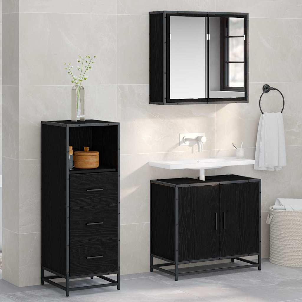Bathroom Furniture Set with Drawer Black Oak 35 x 37.5 x 100 cm