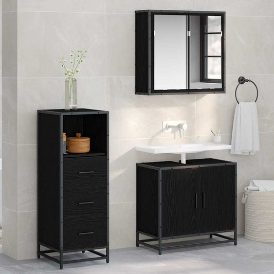 Bathroom Furniture Set with Drawer Black Oak 35 x 37.5 x 100 cm