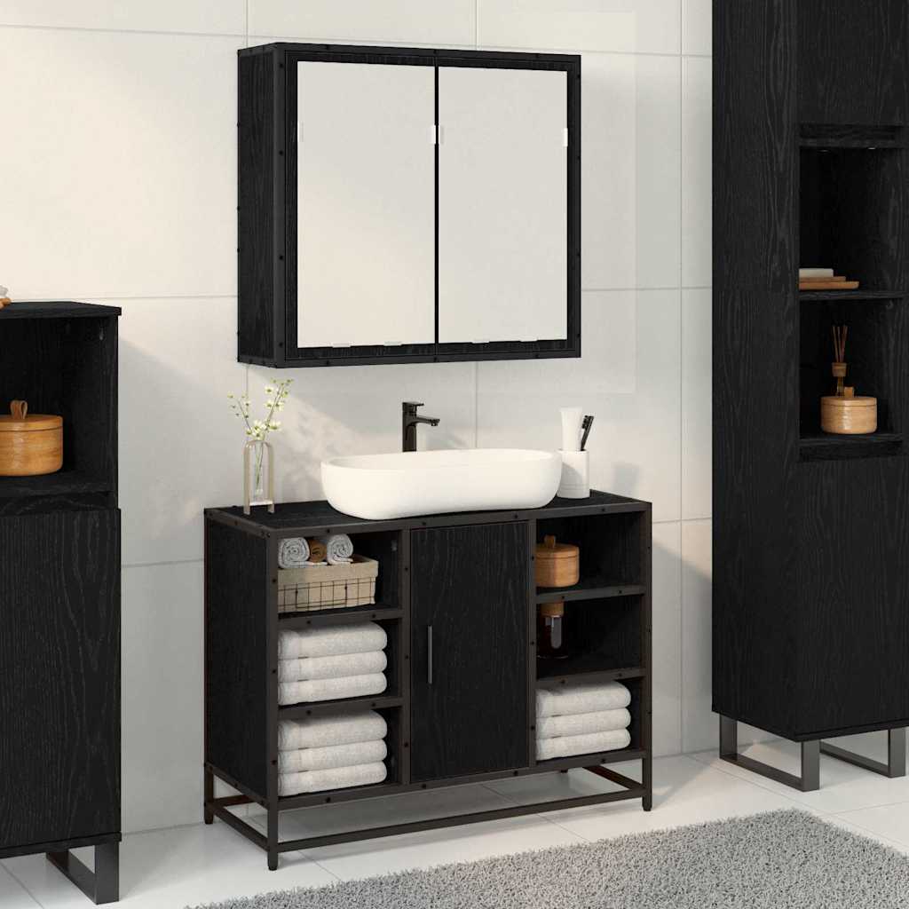 Bathroom Mirror Cabinet with Shelf Black oak 65 x 20 x 60 cm