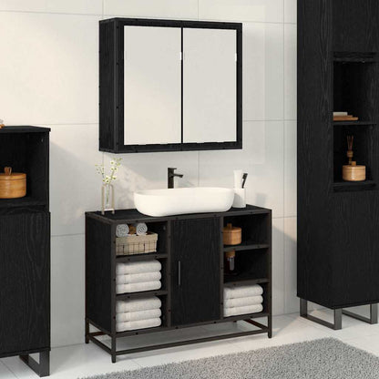 Bathroom Mirror Cabinet with Shelf Black oak 65 x 20 x 60 cm