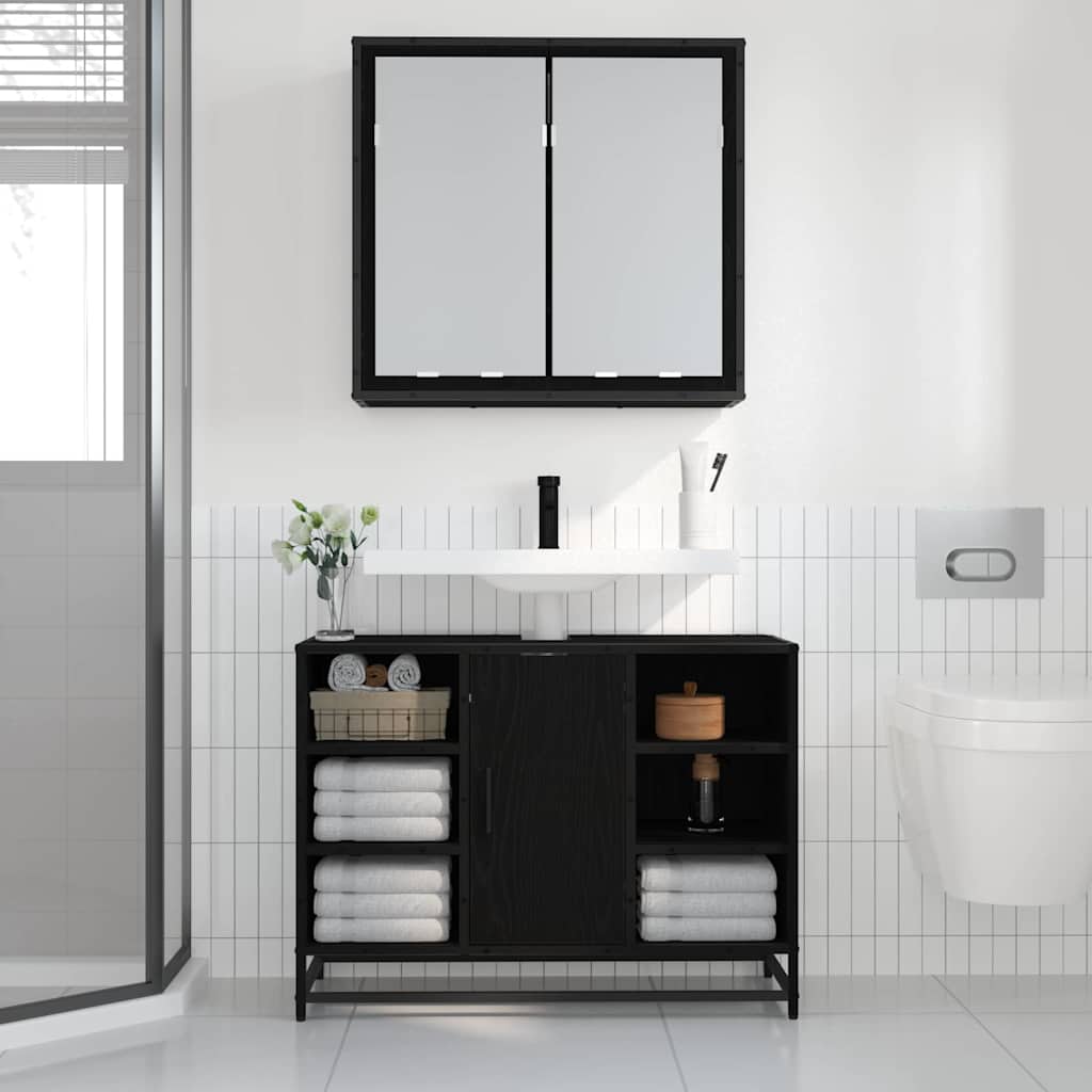 Bathroom Mirror Cabinet with Shelf Black oak 65 x 20 x 60 cm