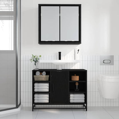 Bathroom Mirror Cabinet with Shelf Black oak 65 x 20 x 60 cm
