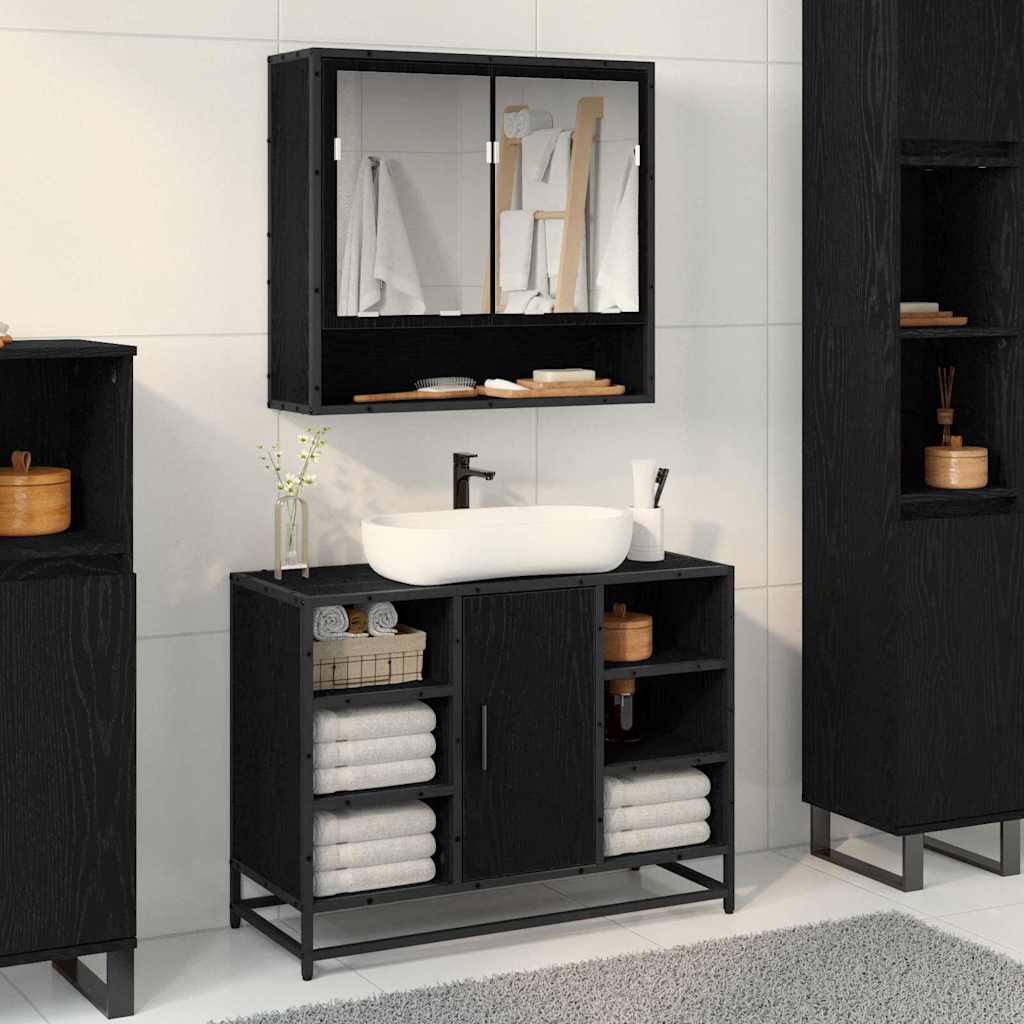Bathroom Mirror Cabinet with Shelf Black oak 65 x 20 x 60 cm