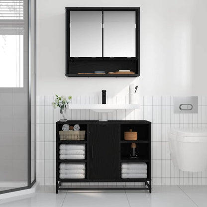 Bathroom Mirror Cabinet with Shelf Black oak 65 x 20 x 60 cm