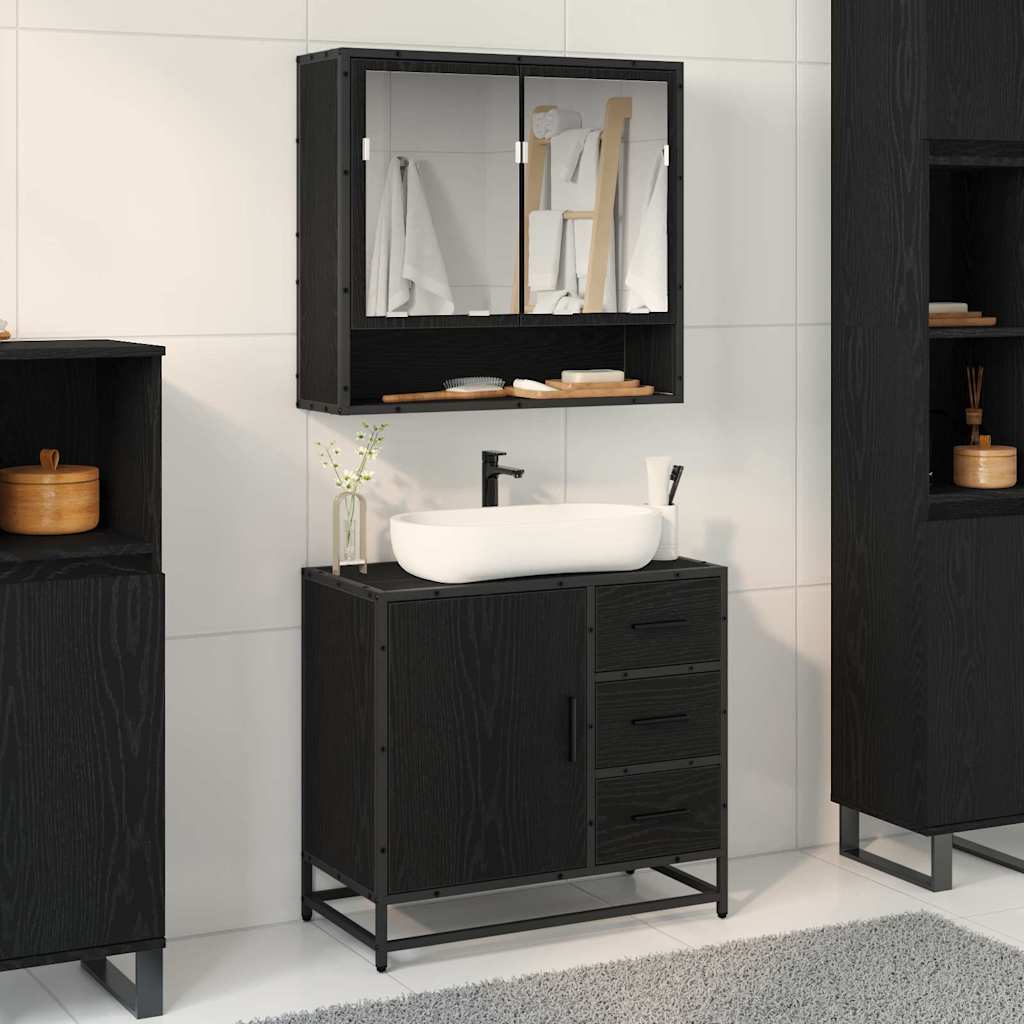 Bathroom Cabinet Black Oak 65 x 33 x 60 cm Engineered Wood