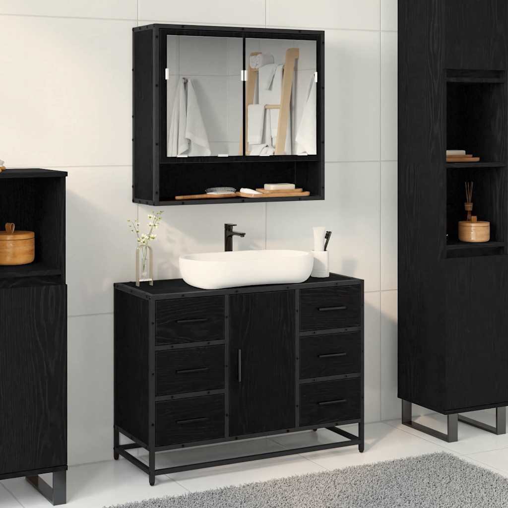 Bathroom Cabinet Black Oak 80 x 33 x 60 cm Engineered Wood