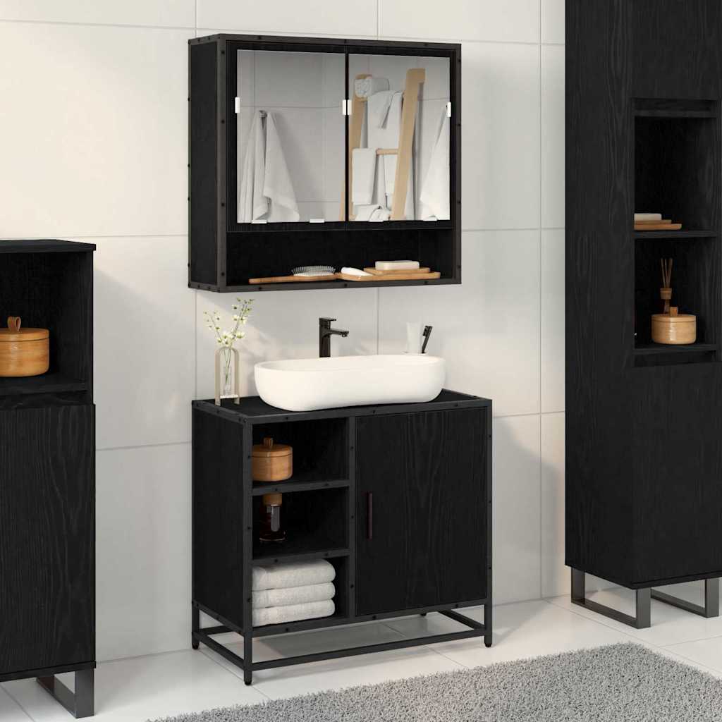 Bathroom Cabinet Black Oak 65 x 33 x 60 cm Engineered Wood