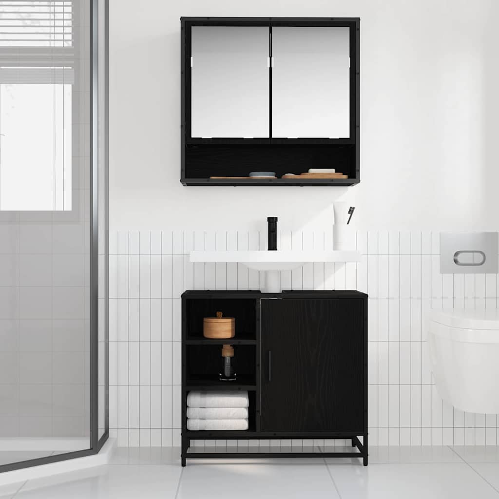 Bathroom Cabinet Black Oak 65 x 33 x 60 cm Engineered Wood