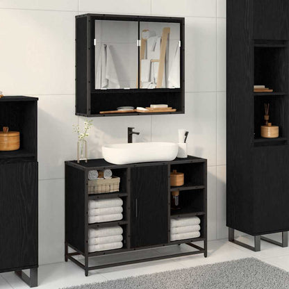 Bathroom Cabinet Black Oak 80 x 33 x 60 cm Engineered Wood