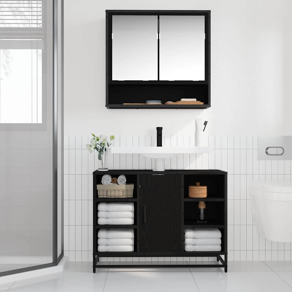 Bathroom Cabinet Black Oak 80 x 33 x 60 cm Engineered Wood