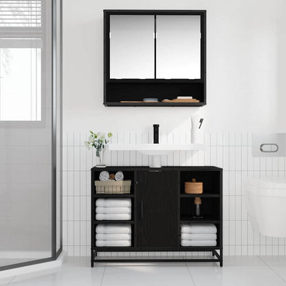 Bathroom Cabinet Black Oak 80 x 33 x 60 cm Engineered Wood