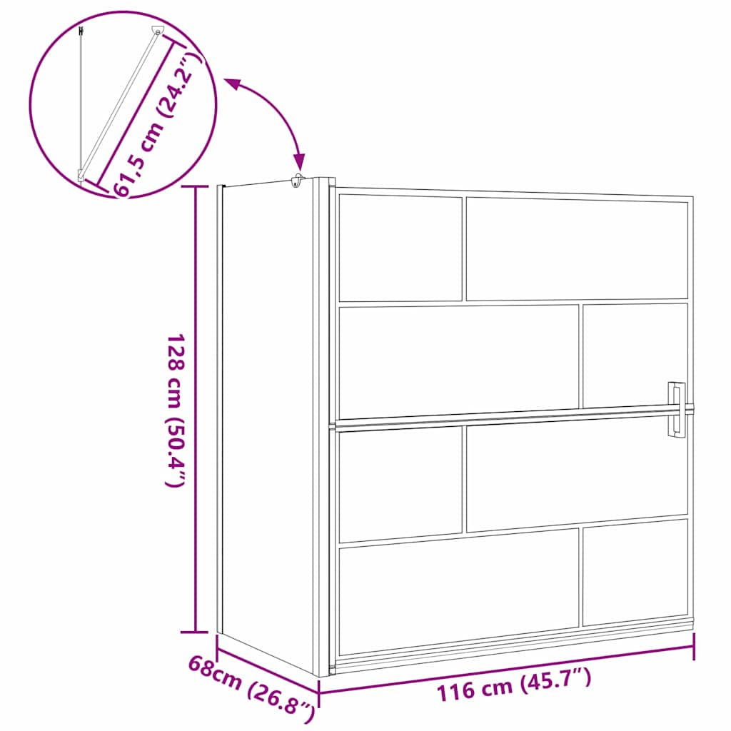 Bath Shower Screen Black and Transparent 116 x 68 x 128 cm