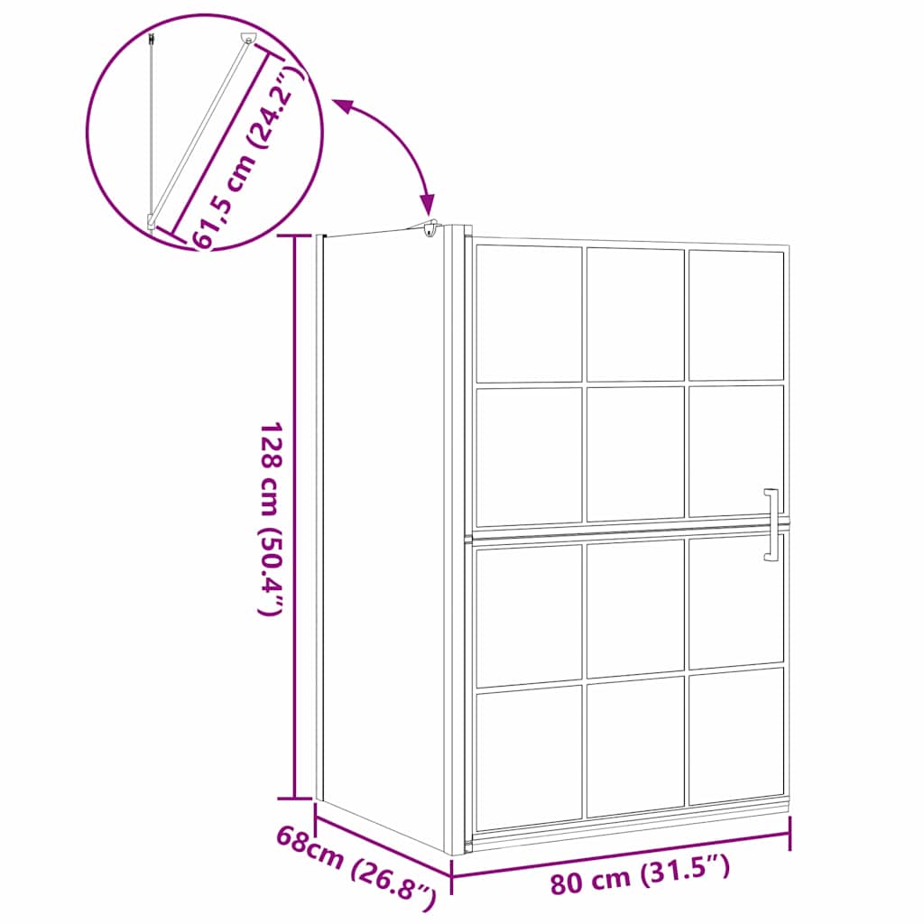 Bath Shower Screen Black and Transparent 80 x 68 x 128 cm