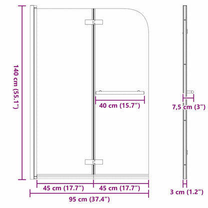 Shower Enclosure Gold 95 x 140 cm ESG Glass and Aluminium