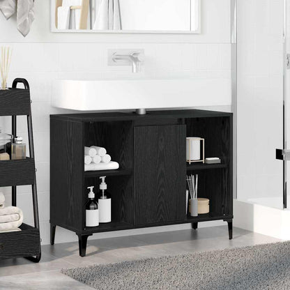Sink cabinet Black Oak 80 x 33 x 60 cm Engineered Wood and Iron