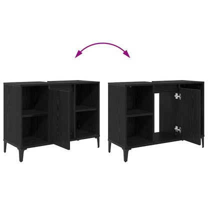 Sink cabinet Black Oak 80 x 33 x 60 cm Engineered Wood and Iron