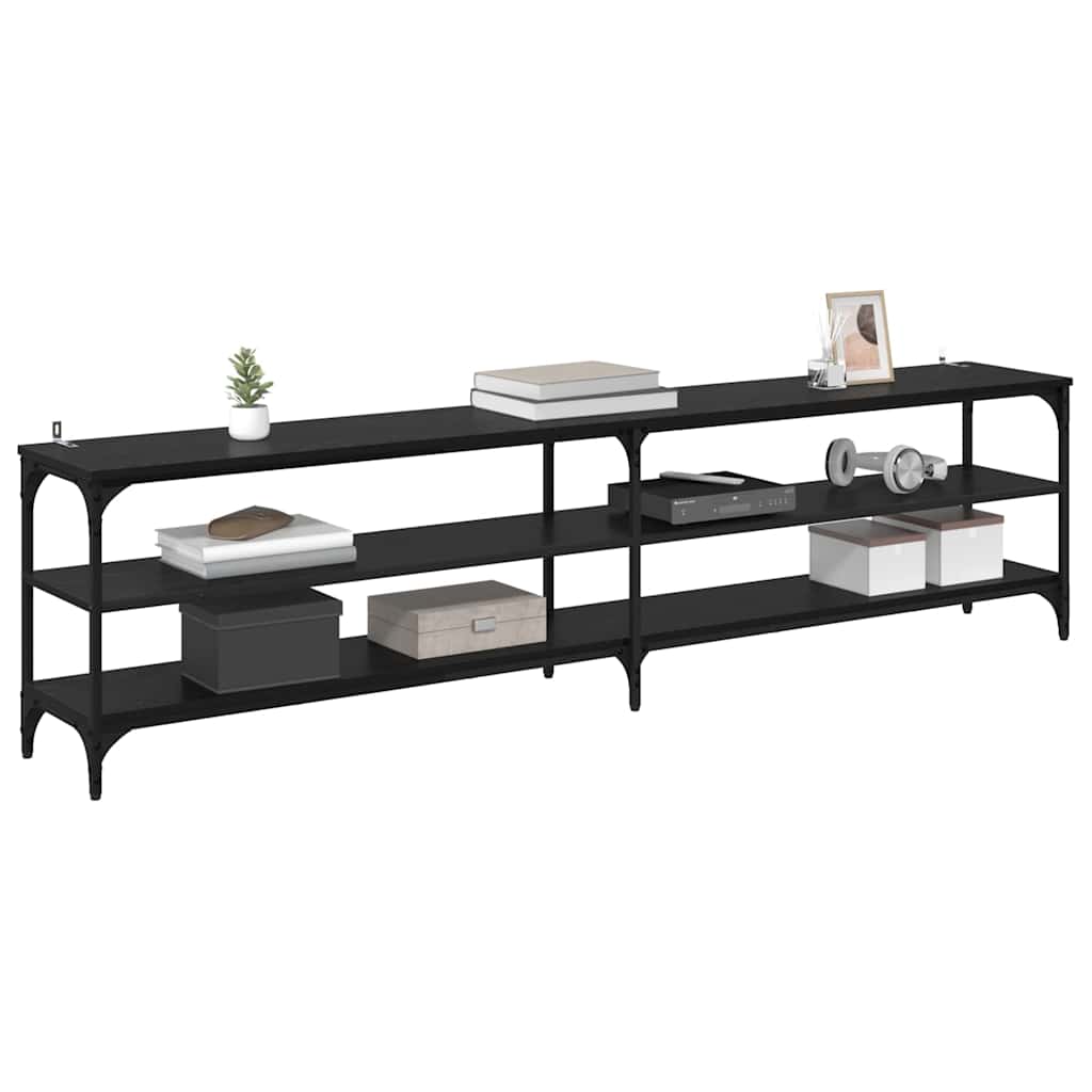 TV Cabinet Black Oak 200 x 30 x 50 cm Engineered Wood and Iron