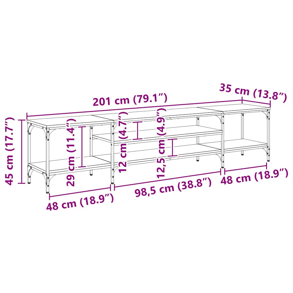 TV Cabinet Old Wood 201 x 35 x 45 cm Engineered Wood and Iron