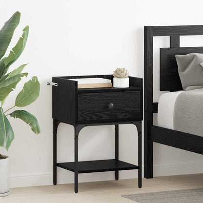Bedside Table with Drawer Black oak Engineered wood