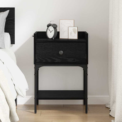 Bedside Table with Drawer Black oak Engineered wood