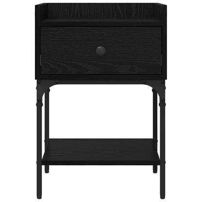 Bedside Table with Drawer Black oak Engineered wood