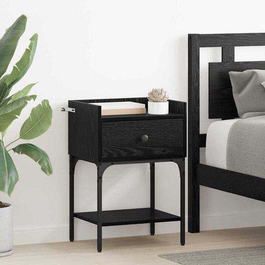 Bedside Table with Drawer Black oak Engineered wood