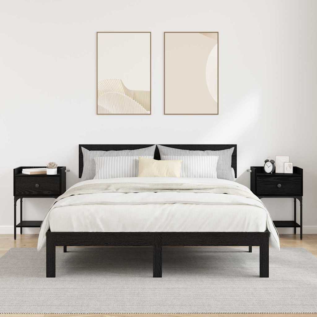 Bedside Table with Drawer Black oak Engineered wood