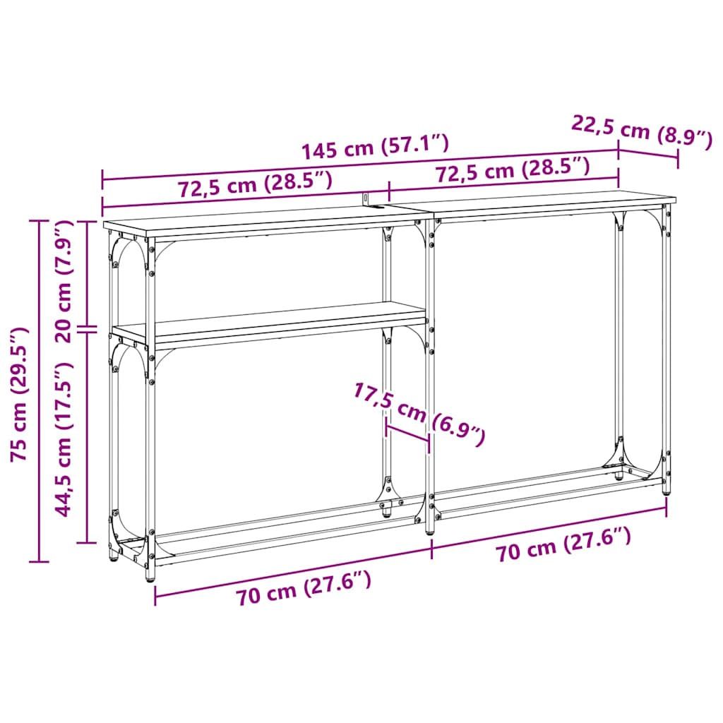 ConsoleTable Black Oak 146 x 22.5 x 75 cm Engineered Wood