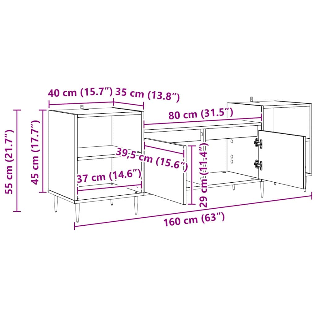 TV Cabinet Black Oak 160 x 35 x 55 cm Engineered Wood
