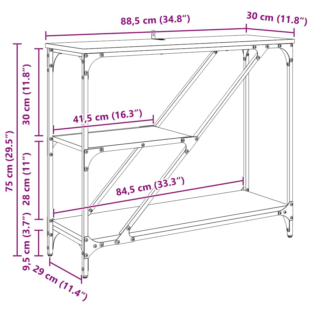 Console Table Black Oak 88.5 x 30 x 75 cm Engineered Wood