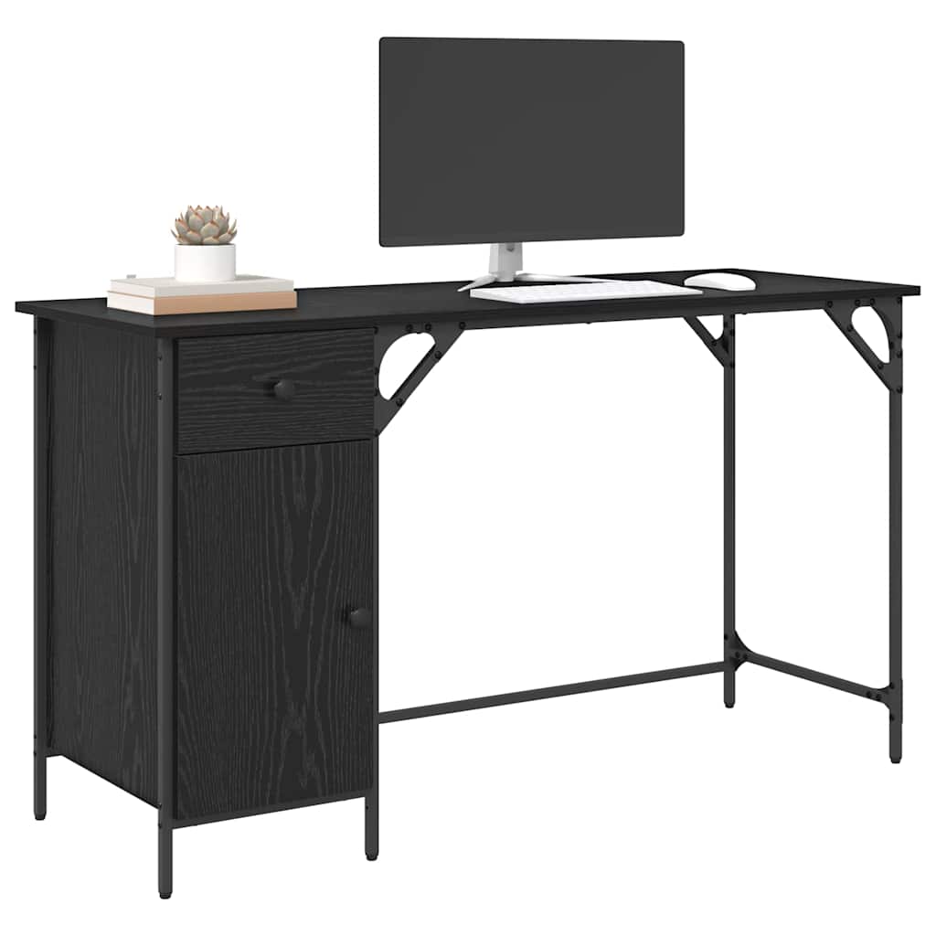 Computer Desk Black Oak 131 x 48 x 75 cm Engineered Wood