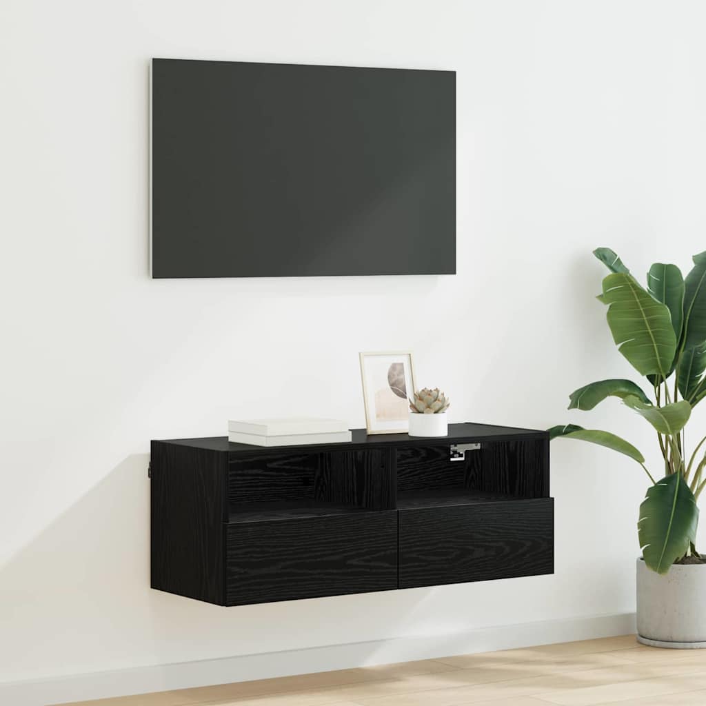 TV Wall Cabinet Black Oak 80 x 30 x 30 cm Engineered Wood