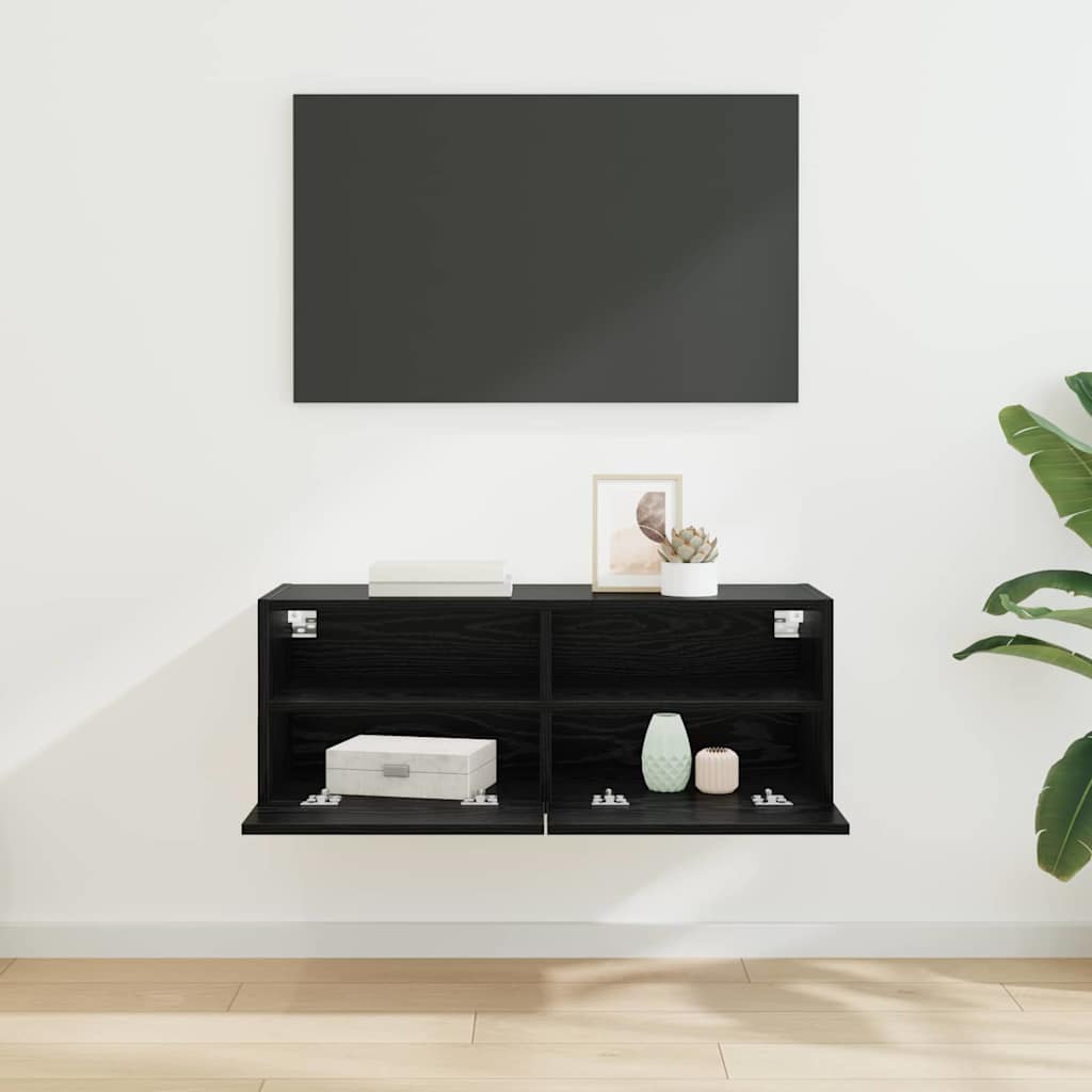 TV Wall Cabinet Black Oak 80 x 30 x 30 cm Engineered Wood