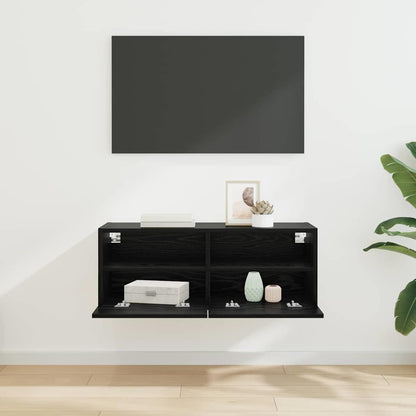 TV Wall Cabinet Black Oak 80 x 30 x 30 cm Engineered Wood