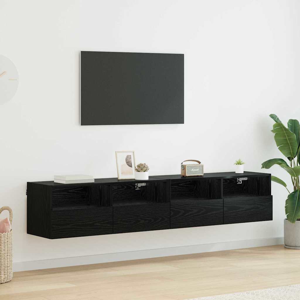TV Wall Cabinets Wall-mounted 2 pcs Black Oak 80 x 30 x 30 cm