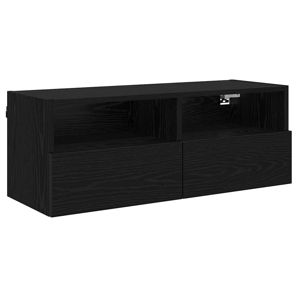 TV Wall Cabinets Wall-mounted 2 pcs Black Oak 80 x 30 x 30 cm