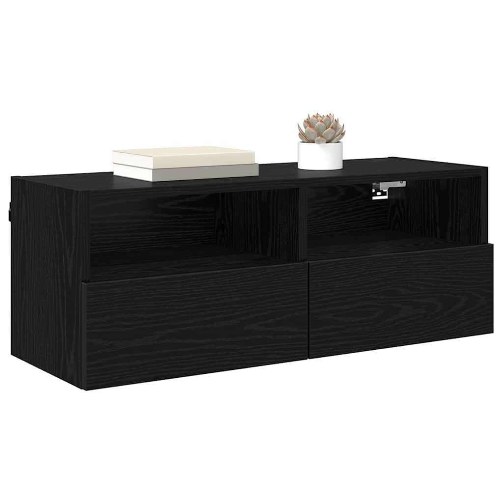 TV Wall Cabinets Wall-mounted 2 pcs Black Oak 80 x 30 x 30 cm