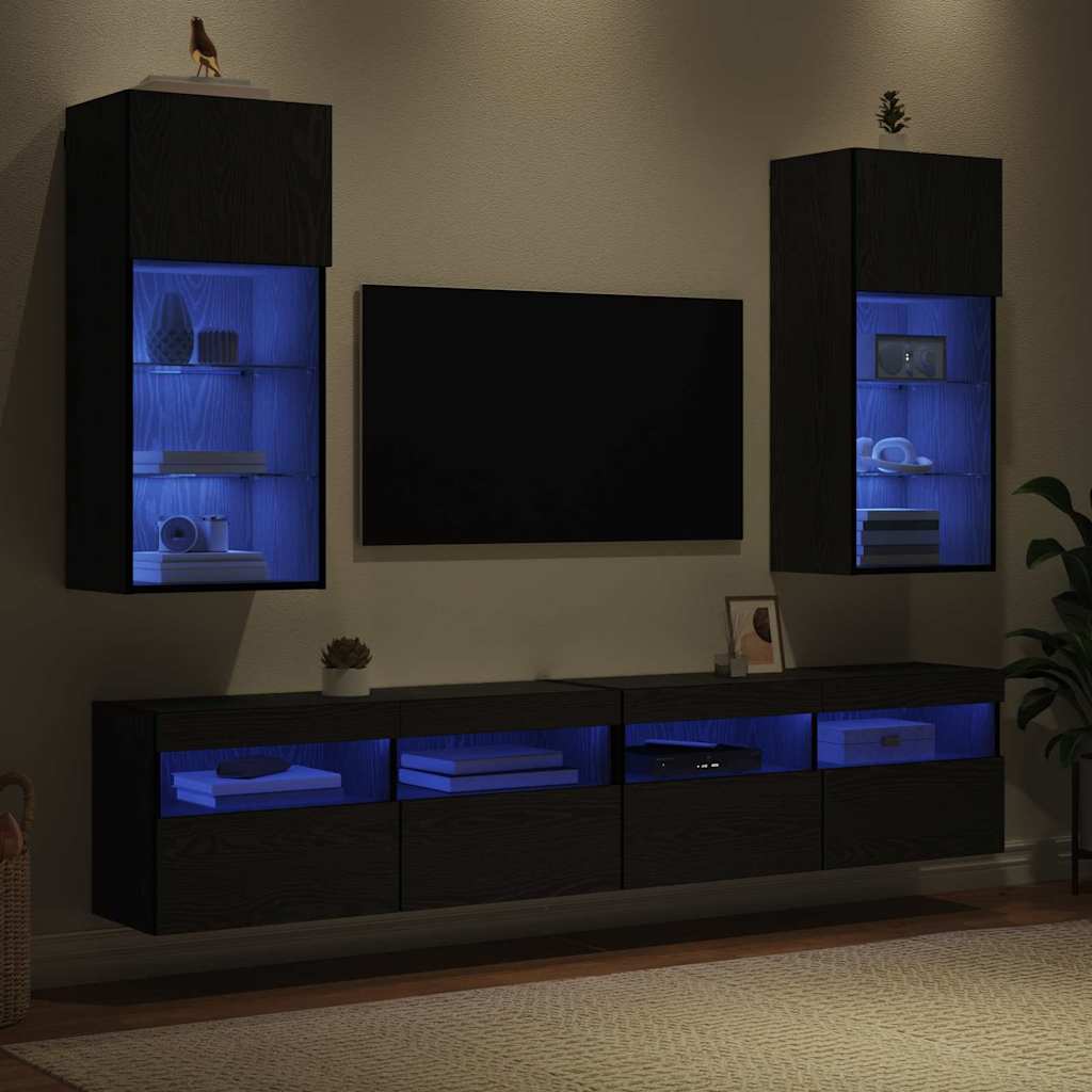 Wall-mounted TV Cabinets 2 pcs Black Oak 40.5 x 30 x 90 cm
